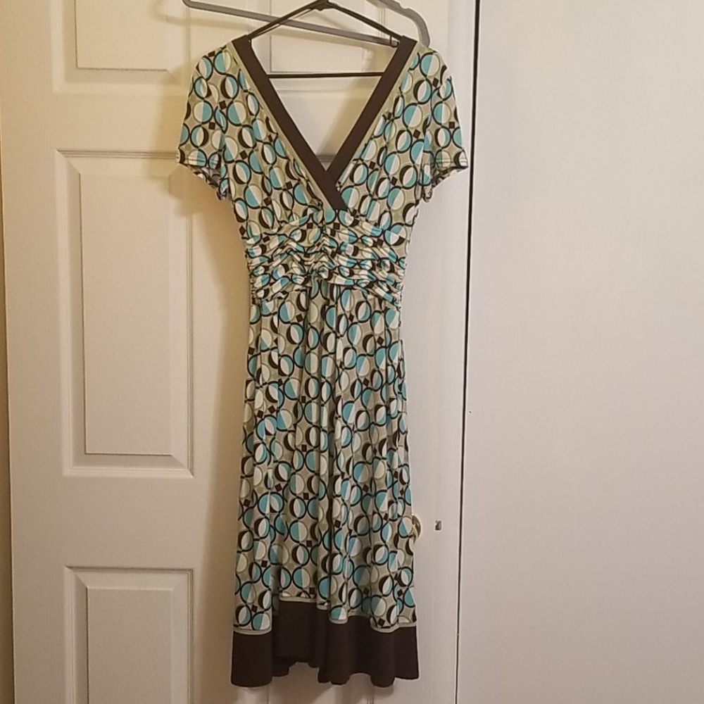 Green Blue Chocolate Brown Midi Dress